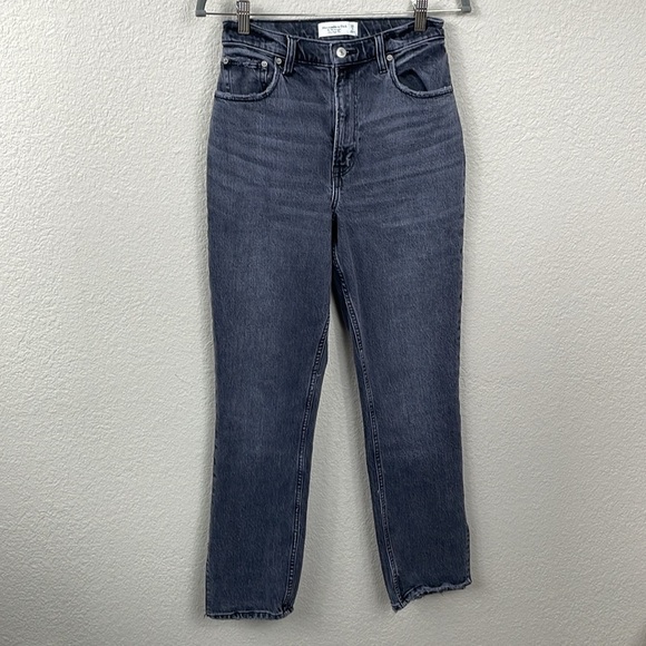 Abercrombie & Fitch 90s Straight Ultra High Rise Jeans Curve Love Black Sz 26 2 - Picture 3 of 12